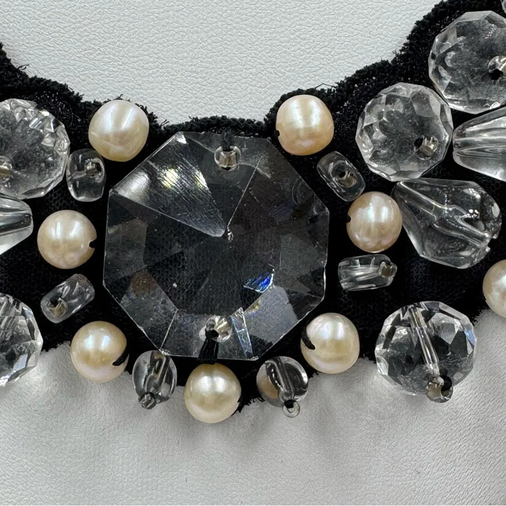 RK by Rajana Khan Swarovski Crystal and Simulated Pearl Bib Necklace Long 2010